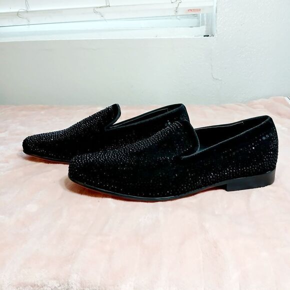 Moretti Black Label Black Textured Slip-On Loafers Size 12EEE - Picture 2 of 7
